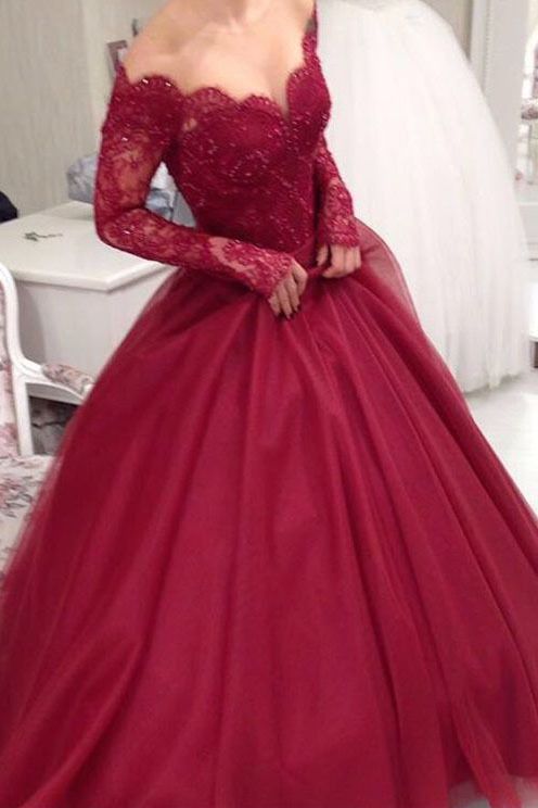 Off Shoulder Ball Gown Long Prom Dress with Sleeves,Fashion Dance Dress,Sweet 16 Quinceanera Dress PDP0265