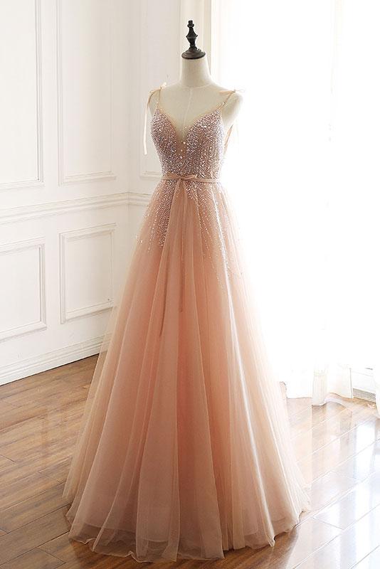A Line Long Prom Dresses with Beading PDP0333