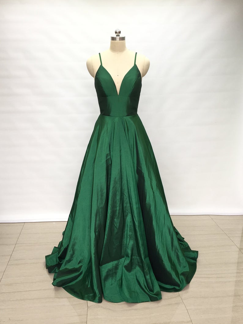 V-neck A-line Long Prom Dress,Fashion Winter Formal Dress PDP0149