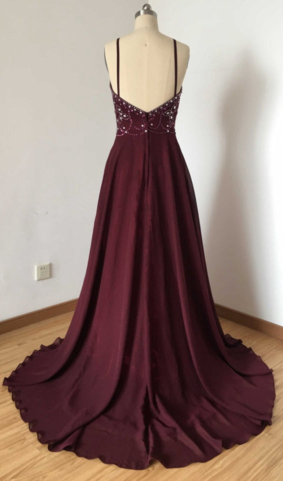 A-line Long Prom Dress with Beading,Fashion Evening Gown Dress PDP0175