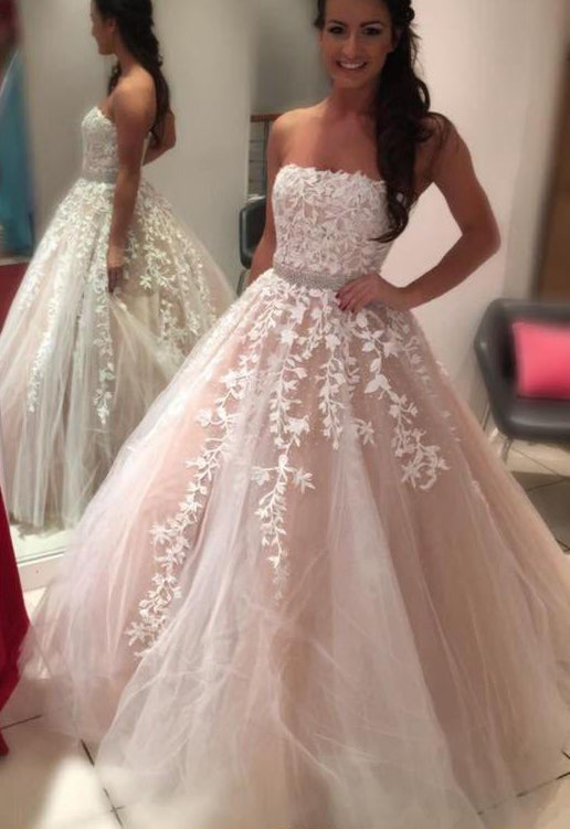 Strapless Long Prom Dresses with Applique and Beading 8th Graduation Dress School Dance Winter Formal Dress PDP0504