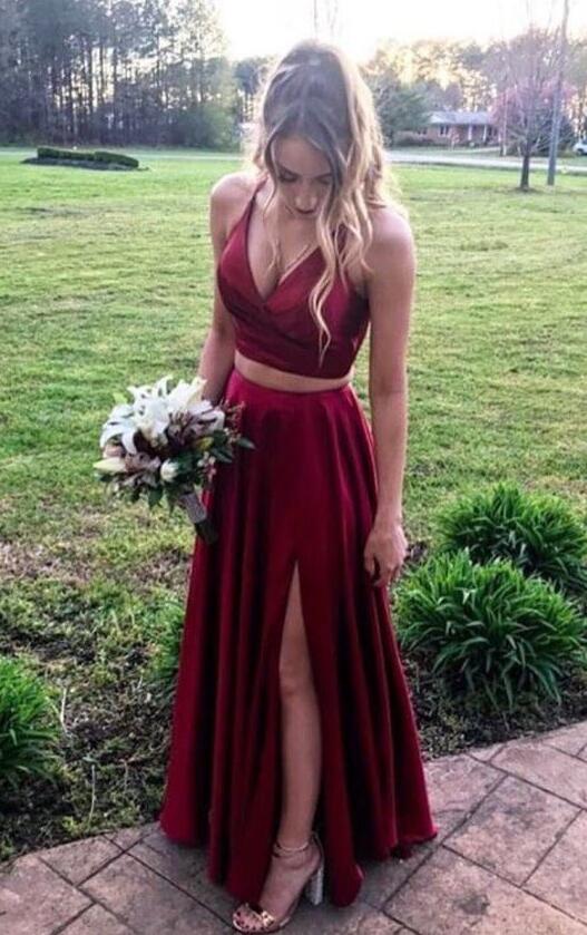 Two Pieces Long Prom Dresses with Slit,Evening Dresses,Formal Dresses,BP683