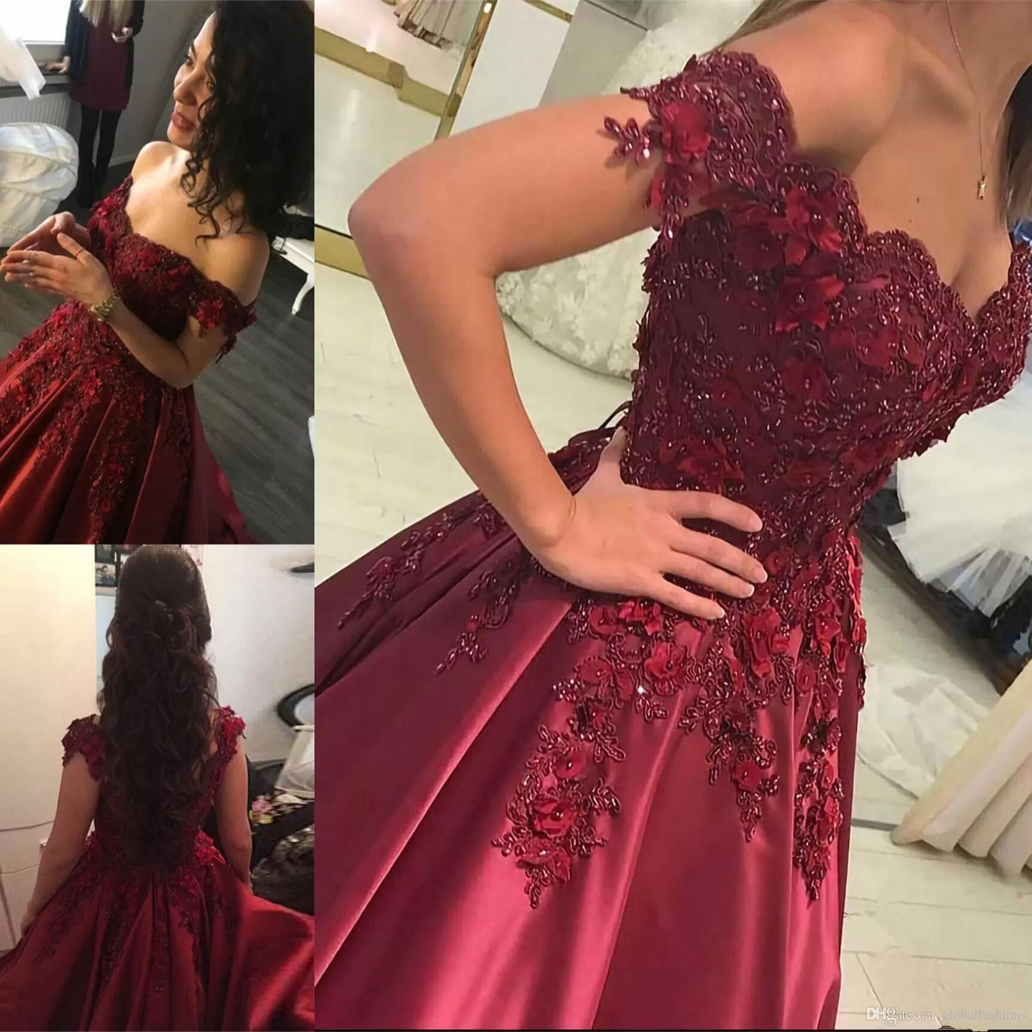 Off Shoulder Ball Gown Long Prom Dress with Applique and Beading,Fashion Dance Dress,Sweet 16 Dress PDP0236