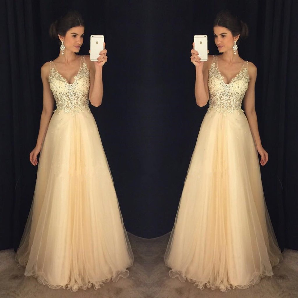 Tulle Long Prom Dresses with Applique and Beading 8th Graduation Dress School Dance Winter Formal Dress PDP0466